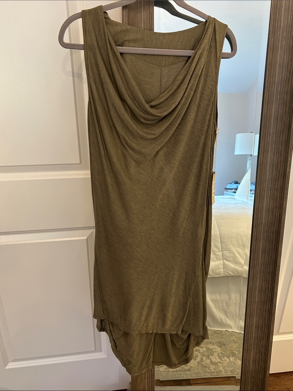 VPL Olive Green Long cowl/draped-neck sleeveless tank/tunic